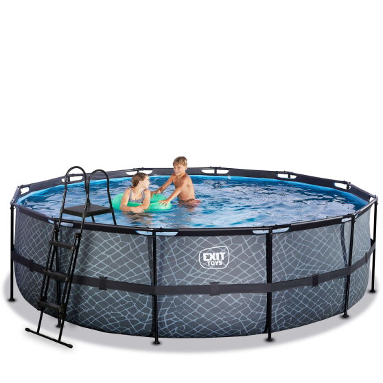 Piscine EXIT Stone &oslash;488x122cm avec pompe filtrante &agrave; sable - grise