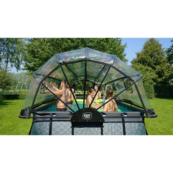 Piscine EXIT Stone 540x250x122cm avec pompe filtrante &agrave; sable et d&ocirc;me et pompe &agrave; chaleur - grise