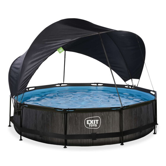 Piscine EXIT Black Wood &oslash;360x76cm avec pompe filtrante et voile d'ombrage - noir