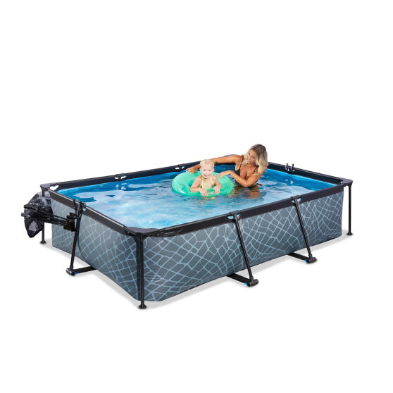 Piscine EXIT Stone 300x200x65cm avec pompe filtrante et d&ocirc;me - grise