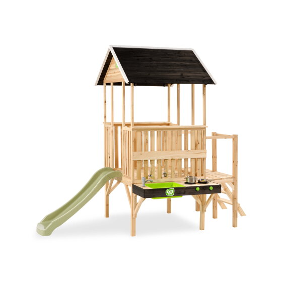 Maisonnette en bois avec toboggan et cuisine EXIT Panorama 350