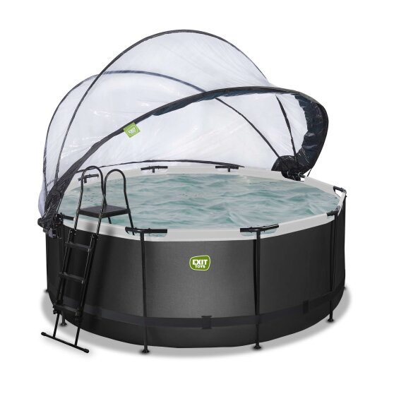 Piscine EXIT Black Leather &oslash;360x122cm avec pompe filtrante &agrave; sable et d&ocirc;me et pompe &agrave; chaleur - noir