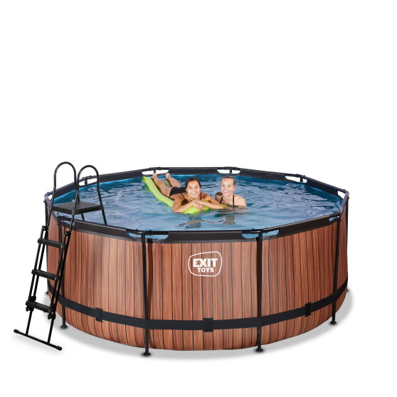 Piscine EXIT Wood ø360x122cm avec pompe filtrante à sable - marron