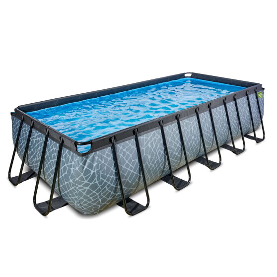 Piscine EXIT Stone 540x250x122cm avec pompe filtrante &agrave; sable - grise
