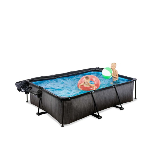 Piscine EXIT Black Wood 220x150x65cm avec pompe filtrante et d&ocirc;me et voile d'ombrage - noir