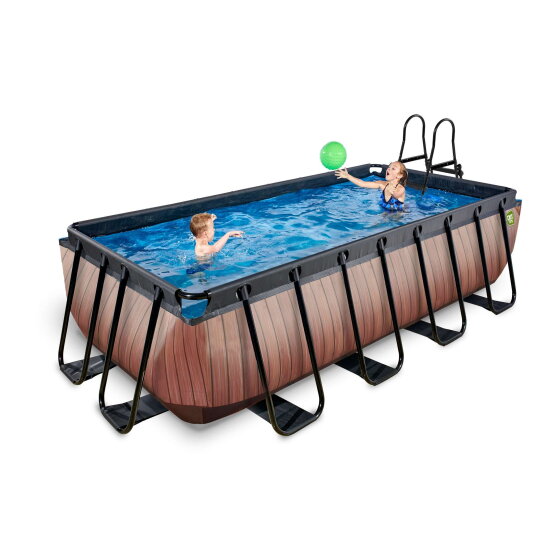 Piscine EXIT Wood 400x200x100cm avec pompe filtrante &agrave; sable - marron