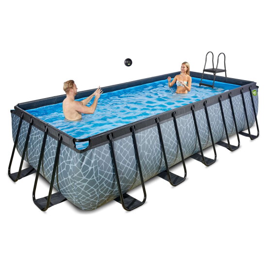 Piscine EXIT Stone 540x250x122cm avec pompe filtrante &agrave; sable - grise