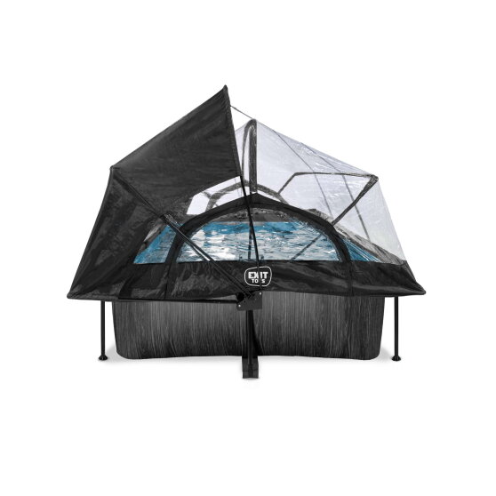 Piscine EXIT Black Wood 220x150x65cm avec pompe filtrante et d&ocirc;me et voile d'ombrage - noir