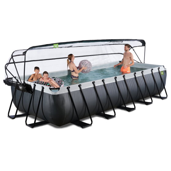 Piscine EXIT Black Leather 540x250x100cm avec pompe filtrante à sable et dôme - noir