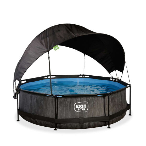 Piscine EXIT Black Wood &oslash;300x76cm avec pompe filtrante et voile d'ombrage - noir