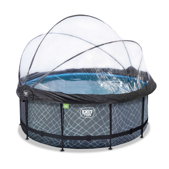 Piscine EXIT Stone ø360x122cm avec pompe filtrante à sable et dôme - grise