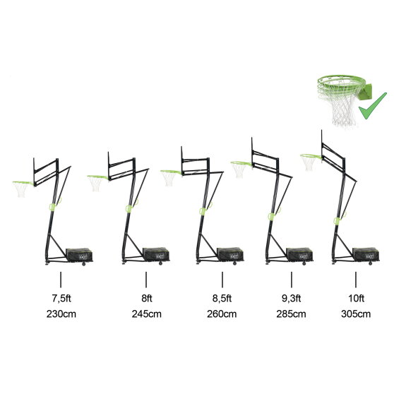 Panneau de basket mobile &agrave; roulettes avec cercle dunk EXIT Galaxy - vert/noir