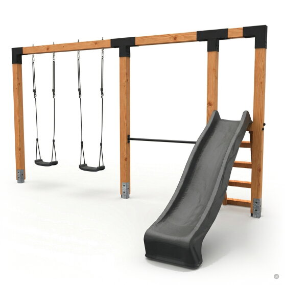 EXIT Linea Robust 110 Balan&ccedil;oire double en bois avec barre fixe et toboggan