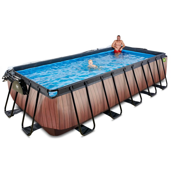 Piscine EXIT Wood 540x250x122cm avec pompe filtrante à sable et dôme - marron