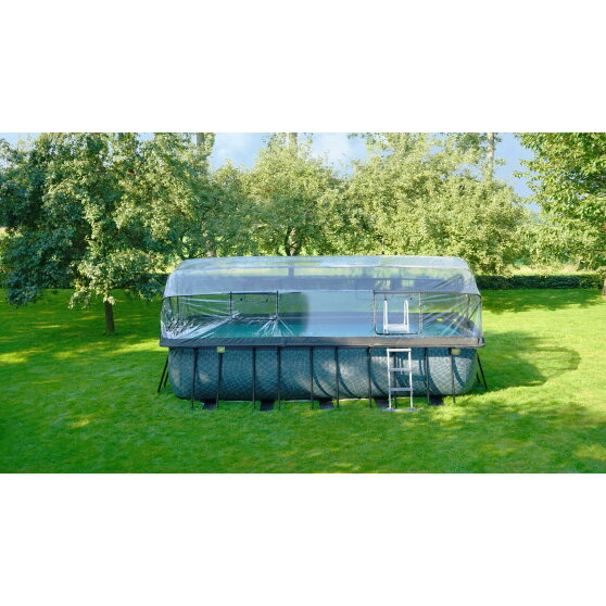 Piscine EXIT Stone 540x250x122cm avec pompe filtrante à sable et dôme et pompe à chaleur - grise