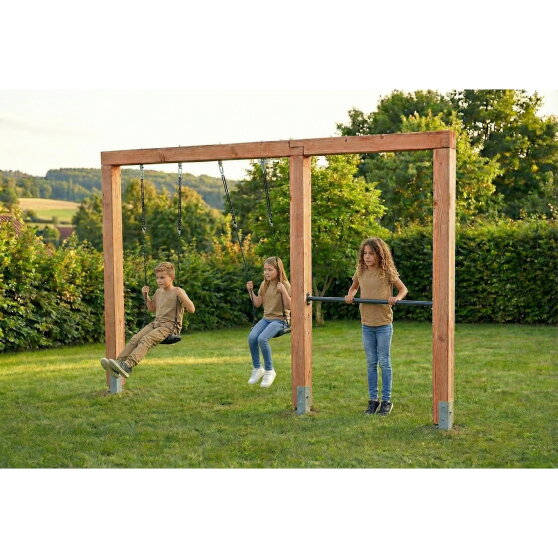 EXIT Linea Massiv 140 Balançoire double en bois avec barre fixe