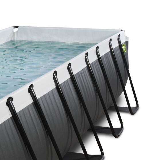 Piscine EXIT Black Leather 400x200x100cm avec pompe filtrante à sable et dôme et pompe à chaleur - noir