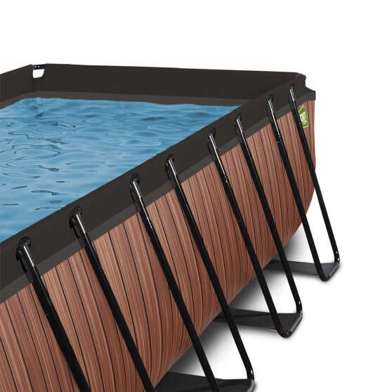 Piscine EXIT Wood 400x200x122cm avec pompe filtrante &agrave; sable et d&ocirc;me - marron