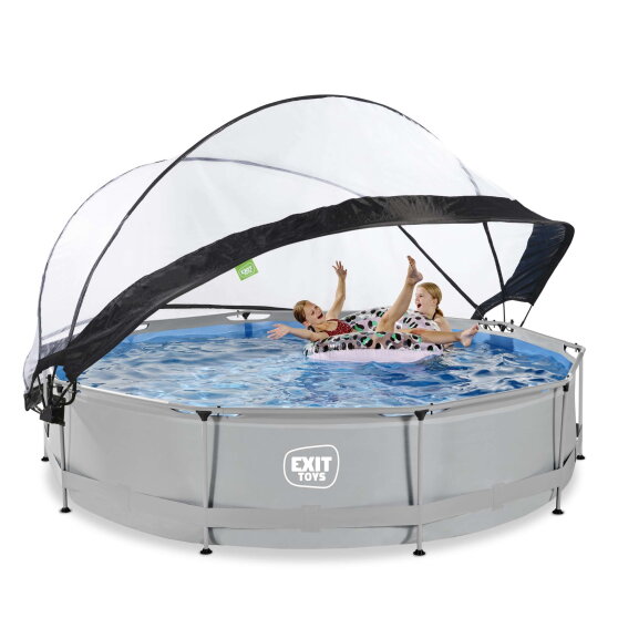 Piscine EXIT Soft Grey ø360x76cm avec pompe filtrante et dôme - gris