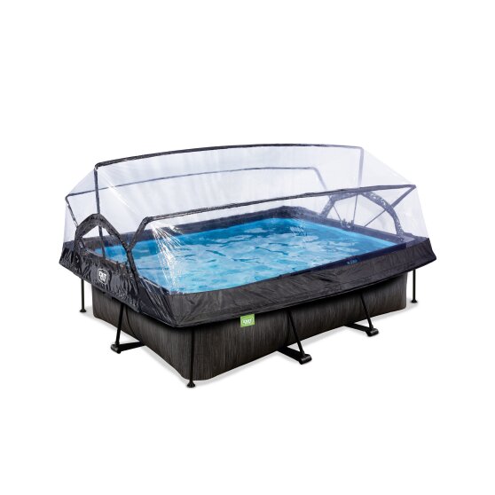 Piscine EXIT Black Wood 220x150x65cm avec pompe filtrante et dôme - noir