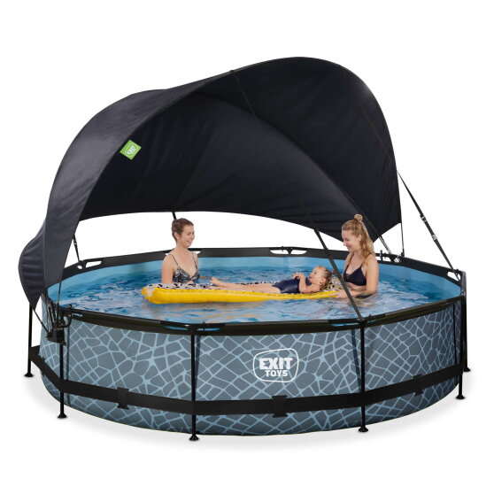 Piscine EXIT Stone &oslash;360x76cm avec pompe filtrante et voile d'ombrage - grise