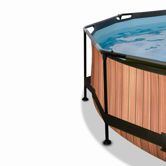 Piscine EXIT Wood ø244x76cm avec pompe filtrante et voile d'ombrage - marron