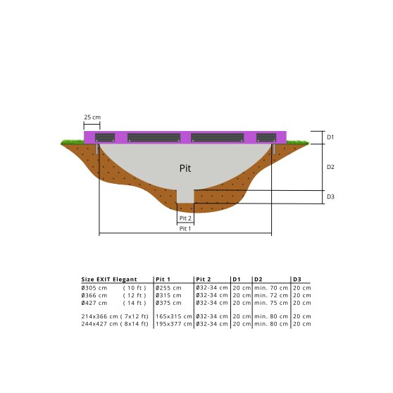 Trampoline enterré EXIT Elegant de 214x366cm avec filet de sécurité Economy - violet