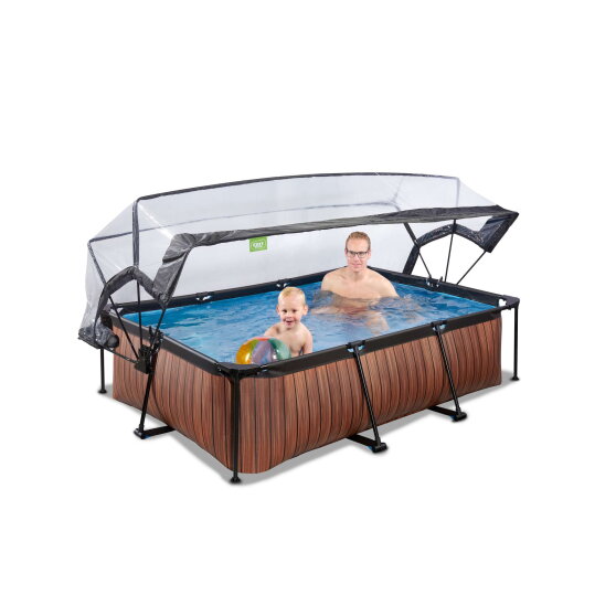 Piscine EXIT Wood 220x150x65cm avec pompe filtrante et d&ocirc;me - marron