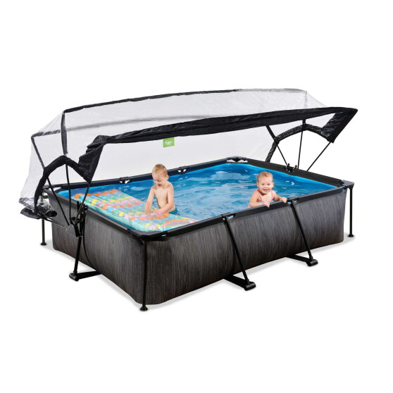 Piscine EXIT Black Wood 300x200x65cm avec pompe filtrante et dôme - noir
