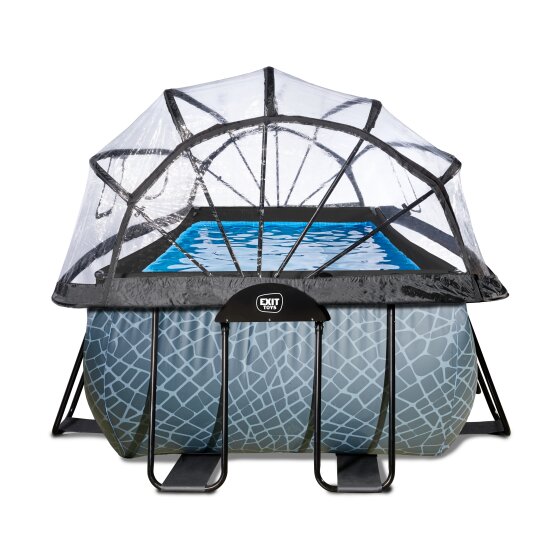 Piscine EXIT Stone 540x250x122cm avec pompe filtrante à sable et dôme et pompe à chaleur - grise