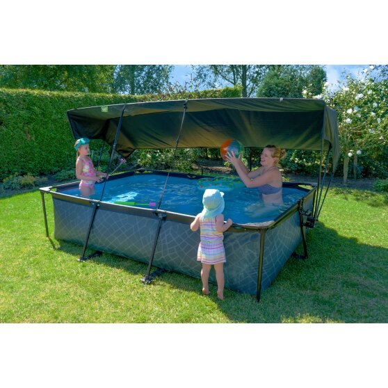 Piscine EXIT Black Wood 300x200x65cm avec pompe filtrante et voile d'ombrage - noir