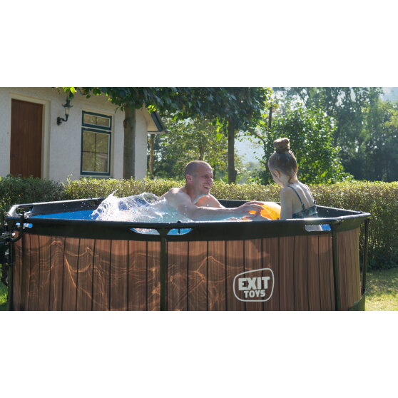 Piscine EXIT Wood ø244x76cm avec pompe filtrante - marron