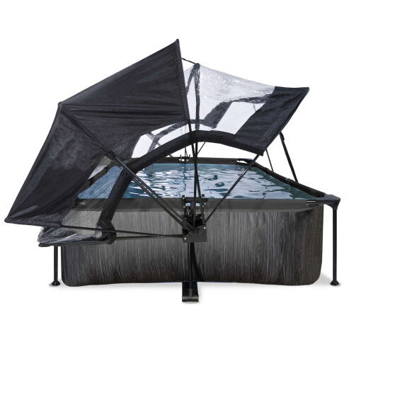 Piscine EXIT Black Wood 300x200x65cm avec pompe filtrante et d&ocirc;me et voile d'ombrage - noir