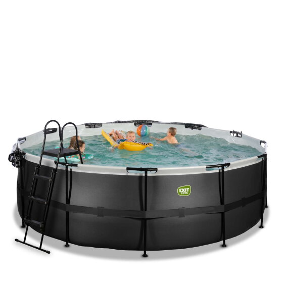 Piscine EXIT Black Leather &oslash;427x122cm avec pompe filtrante &agrave; sable et d&ocirc;me et kit d'accessoires - noir