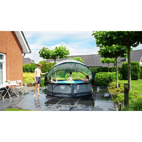 Piscine EXIT Black Wood ø300x76cm avec pompe filtrante et dôme - noir