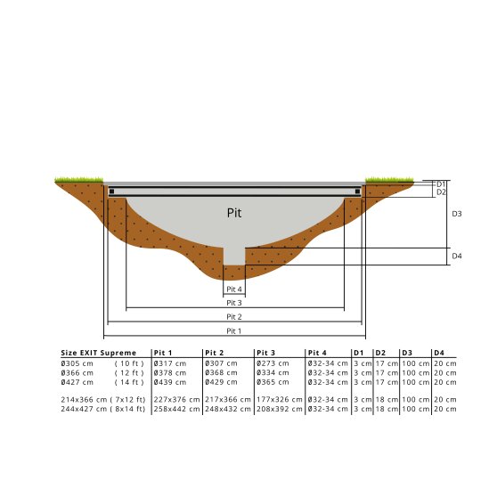 Trampoline EXIT Supreme groundlevel ø366cm avec filet de sécurité - gris