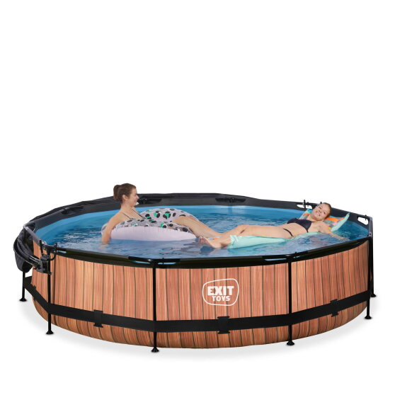 Piscine EXIT Wood &oslash;360x76cm avec pompe filtrante et voile d'ombrage - marron