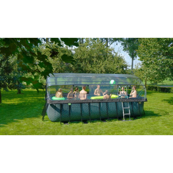 Piscine EXIT Wood 540x250x122cm avec pompe filtrante &agrave; sable et d&ocirc;me - marron