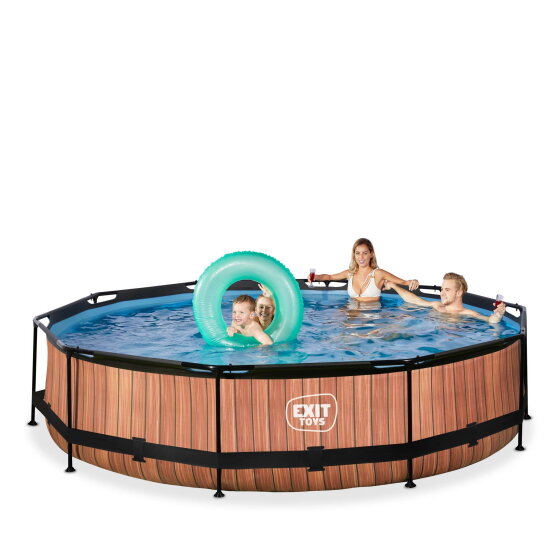 Piscine EXIT Wood &oslash;360x76cm avec pompe filtrante - marron