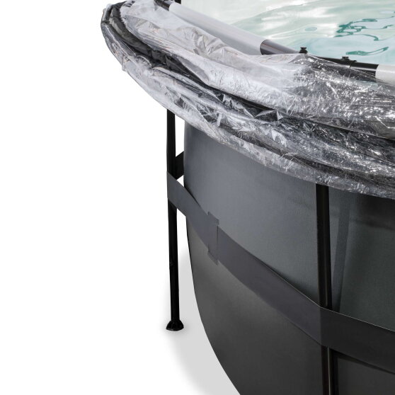 Piscine EXIT Black Leather ø450x122cm avec pompe filtrante à sable et dôme - noir