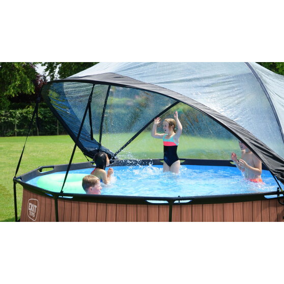 Piscine EXIT Stone ø360x76cm avec pompe filtrante et dôme - grise