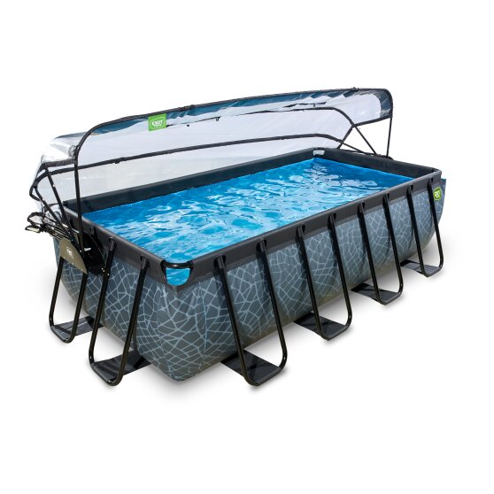 Piscine EXIT Stone 400x200x100cm avec pompe filtrante et dôme - grise