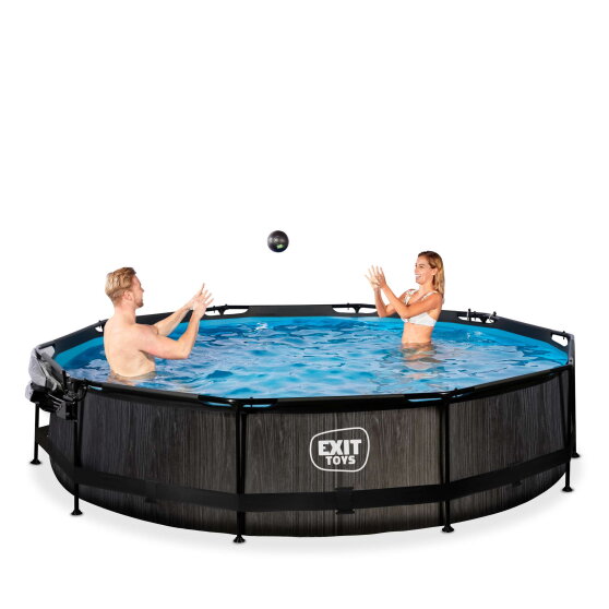 Piscine EXIT Black Wood &oslash;360x76cm avec pompe filtrante et d&ocirc;me - noir