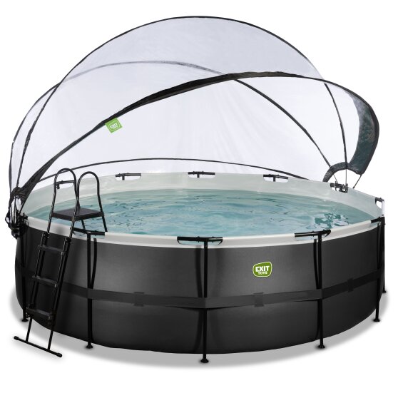 Piscine EXIT Black Leather ø450x122cm avec pompe filtrante à sable et dôme et kit d'accessoires - noir