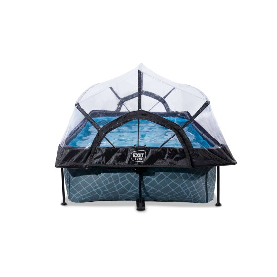 Piscine EXIT Stone 220x150x65cm avec pompe filtrante et d&ocirc;me - grise