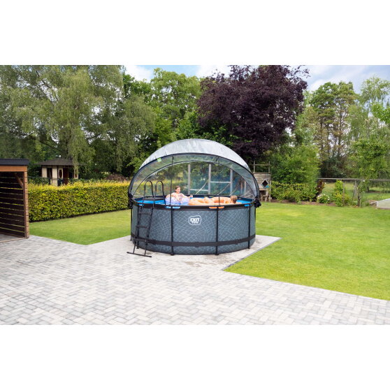 Piscine EXIT Black Leather ø360x122cm avec pompe filtrante à sable et dôme et pompe à chaleur - noir