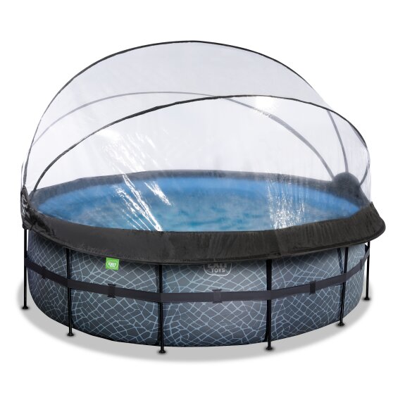 Piscine EXIT Stone ø427x122cm avec pompe filtrante à sable et dôme - grise