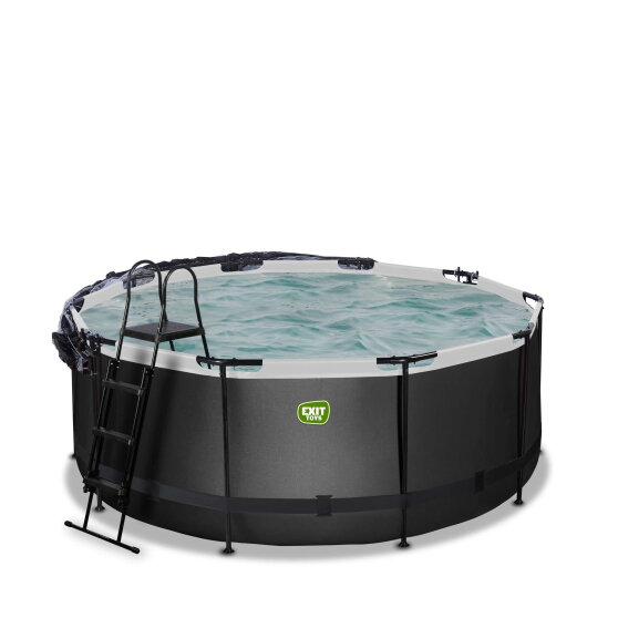 Piscine EXIT Black Leather ø360x122cm avec pompe filtrante à sable et dôme et pompe à chaleur - noir