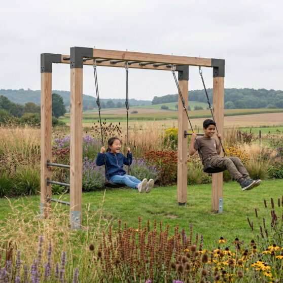 EXIT Linea Robust 110 Barre de singe en bois avec balan&ccedil;oire double