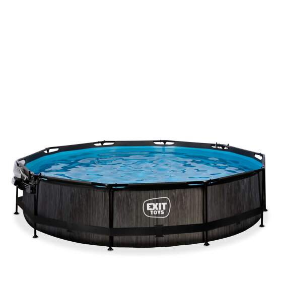 Piscine EXIT Black Wood &oslash;360x76cm avec pompe filtrante et d&ocirc;me - noir